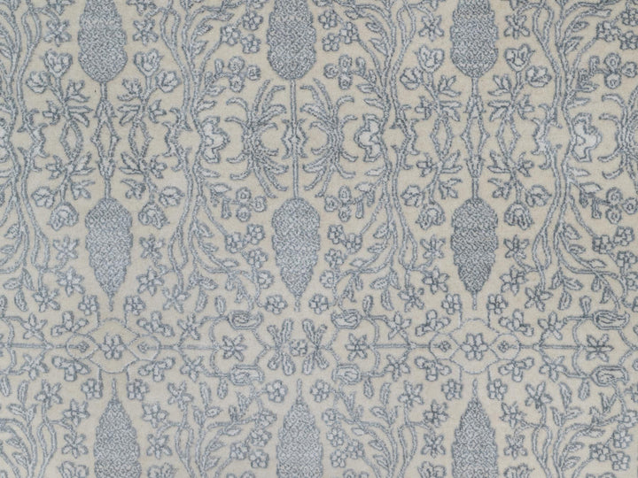 8'11" x 12'1" New Hand Knotted Ivory Wool & Silk Rectangle Oriental Rug - MOA10291353
