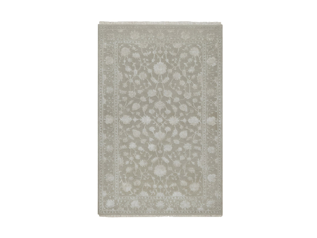 3'1" x 5'0" New Hand Knotted Grey Wool & Silk Rectangle Oriental Rug - MOA10291354