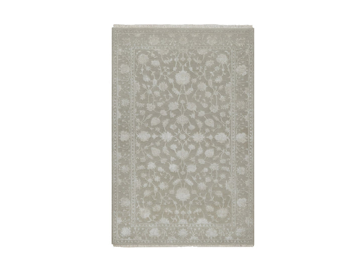 3'1" x 5'0" New Hand Knotted Grey Wool & Silk Rectangle Oriental Rug - MOA10291354