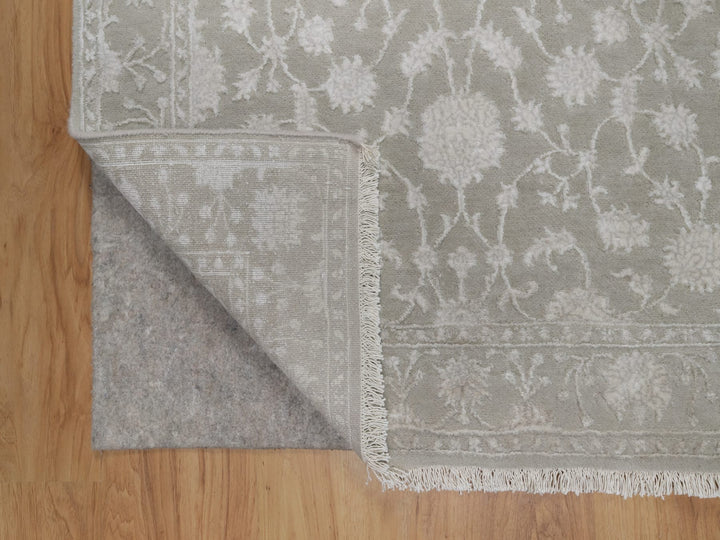3'1" x 5'0" New Hand Knotted Grey Wool & Silk Rectangle Oriental Rug - MOA10291354