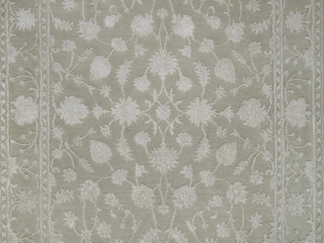 3'1" x 5'0" New Hand Knotted Grey Wool & Silk Rectangle Oriental Rug - MOA10291354