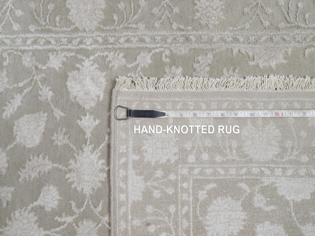 3'1" x 5'0" New Hand Knotted Grey Wool & Silk Rectangle Oriental Rug - MOA10291354
