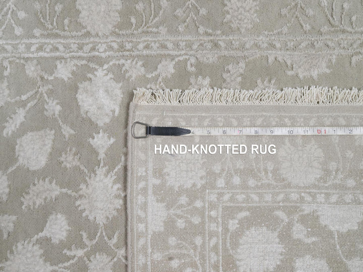 3'1" x 5'0" New Hand Knotted Grey Wool & Silk Rectangle Oriental Rug - MOA10291354