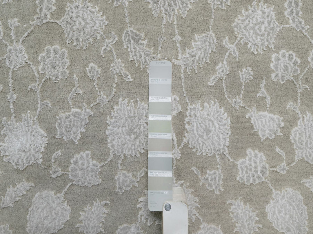 4'1" x 6'1" New Hand Knotted Grey Wool & Silk Rectangle Oriental Rug - MOA10291355