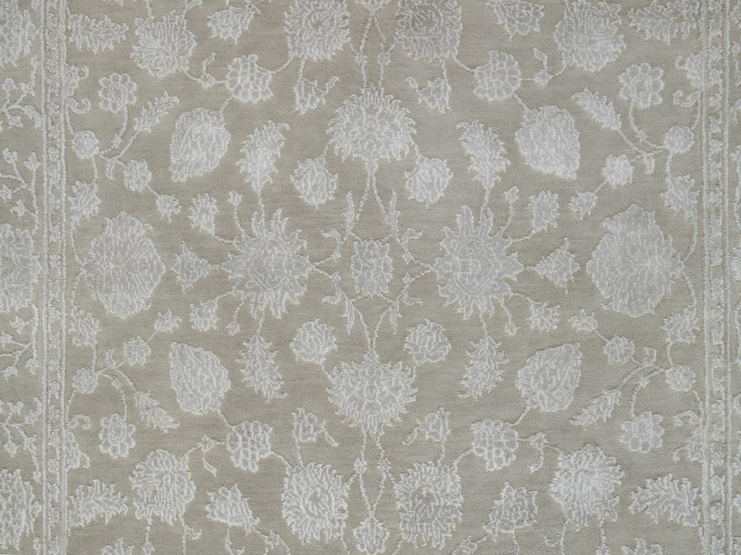 4'1" x 6'1" New Hand Knotted Grey Wool & Silk Rectangle Oriental Rug - MOA10291355