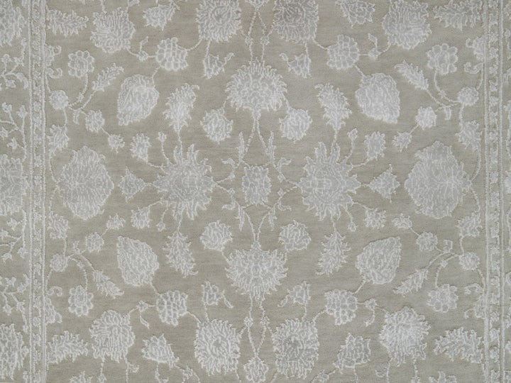 4'1" x 6'1" New Hand Knotted Grey Wool & Silk Rectangle Oriental Rug - MOA10291355