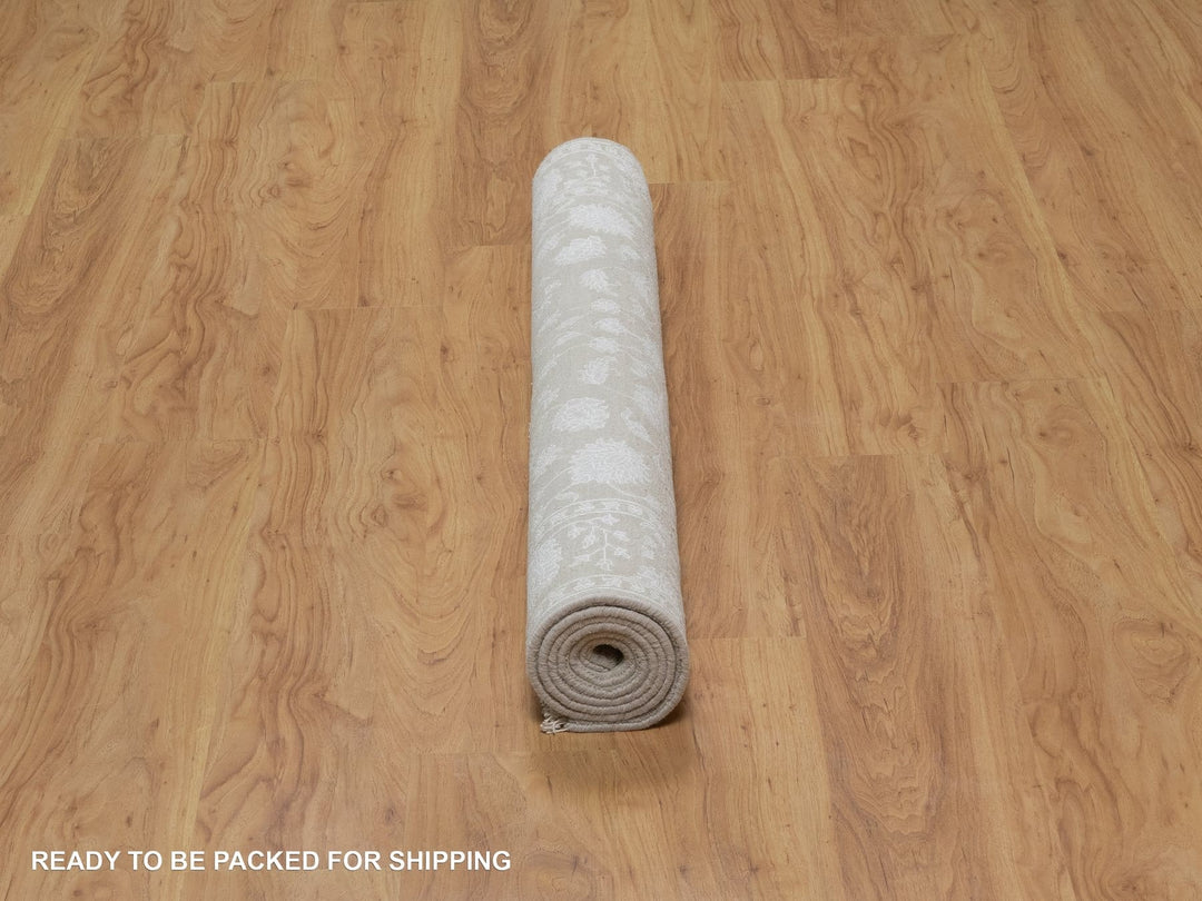 4'1" x 6'1" New Hand Knotted Grey Wool & Silk Rectangle Oriental Rug - MOA10291355