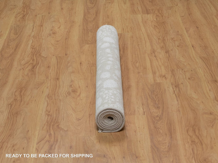 4'1" x 6'1" New Hand Knotted Grey Wool & Silk Rectangle Oriental Rug - MOA10291355