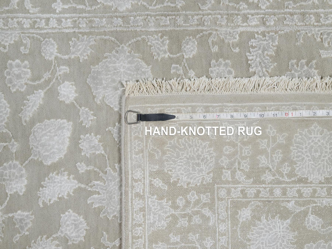 4'1" x 6'1" New Hand Knotted Grey Wool & Silk Rectangle Oriental Rug - MOA10291355