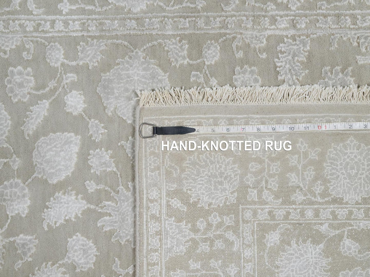 4'1" x 6'1" New Hand Knotted Grey Wool & Silk Rectangle Oriental Rug - MOA10291355