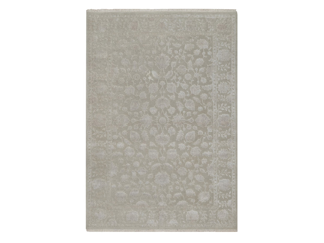 4'9" x 6'10" New Hand Knotted Grey Wool & Silk Rectangle Oriental Rug - MOA10291356