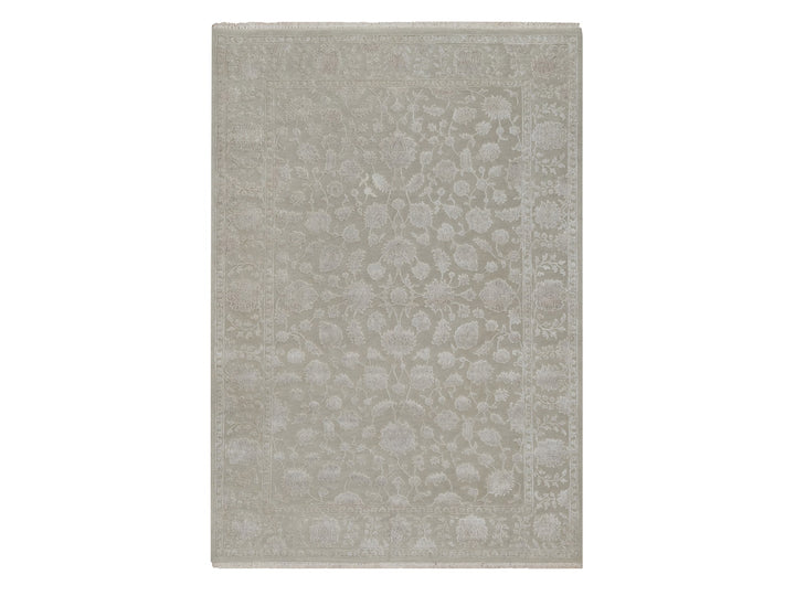 4'9" x 6'10" New Hand Knotted Grey Wool & Silk Rectangle Oriental Rug - MOA10291356