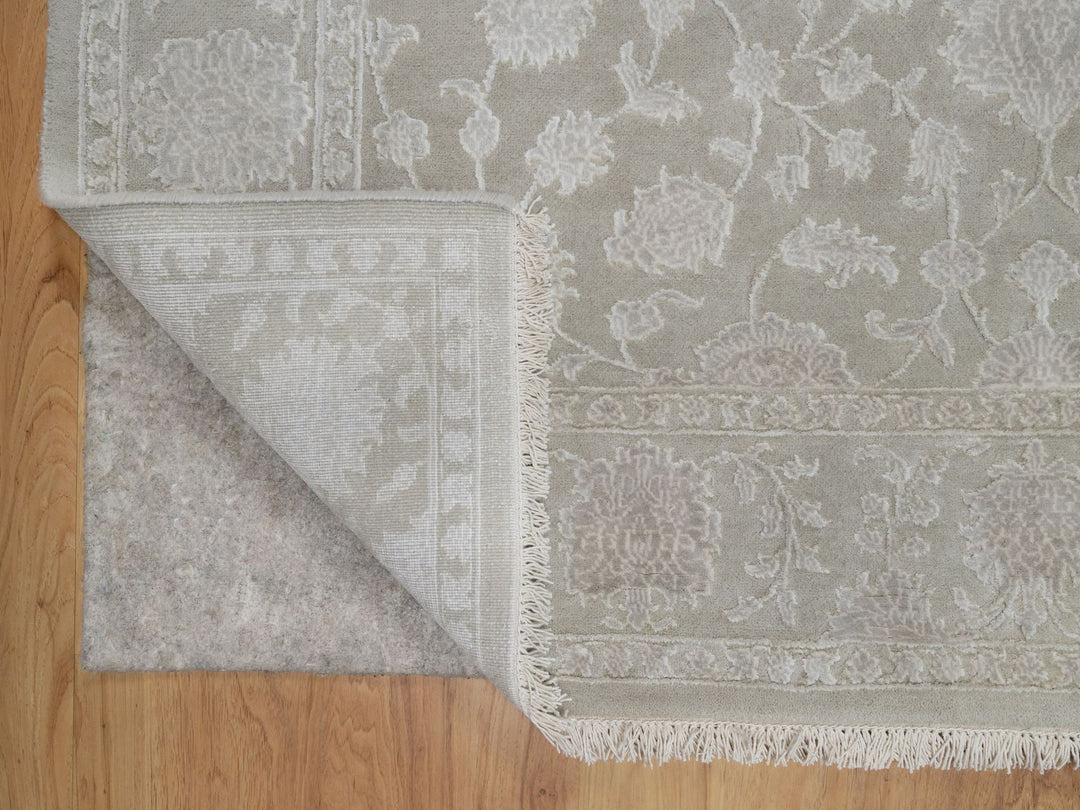 4'9" x 6'10" New Hand Knotted Grey Wool & Silk Rectangle Oriental Rug - MOA10291356