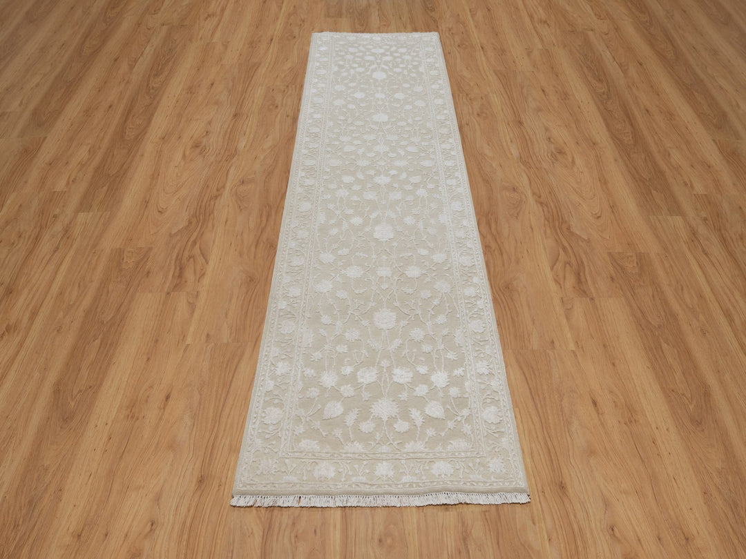 2'8" x 10'3" New Hand Knotted Brown Wool & Silk Runner Oriental Rug - MOA10291357