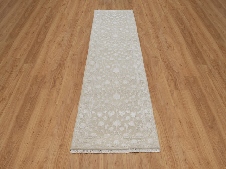 2'8" x 10'3" New Hand Knotted Brown Wool & Silk Runner Oriental Rug - MOA10291357