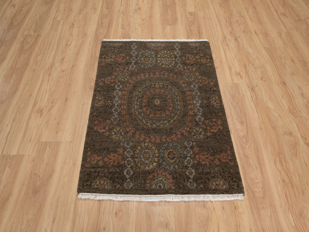 2'11" x 4'0" New Hand Knotted Brown Wool Rectangle Oriental Rug - MOA10291358