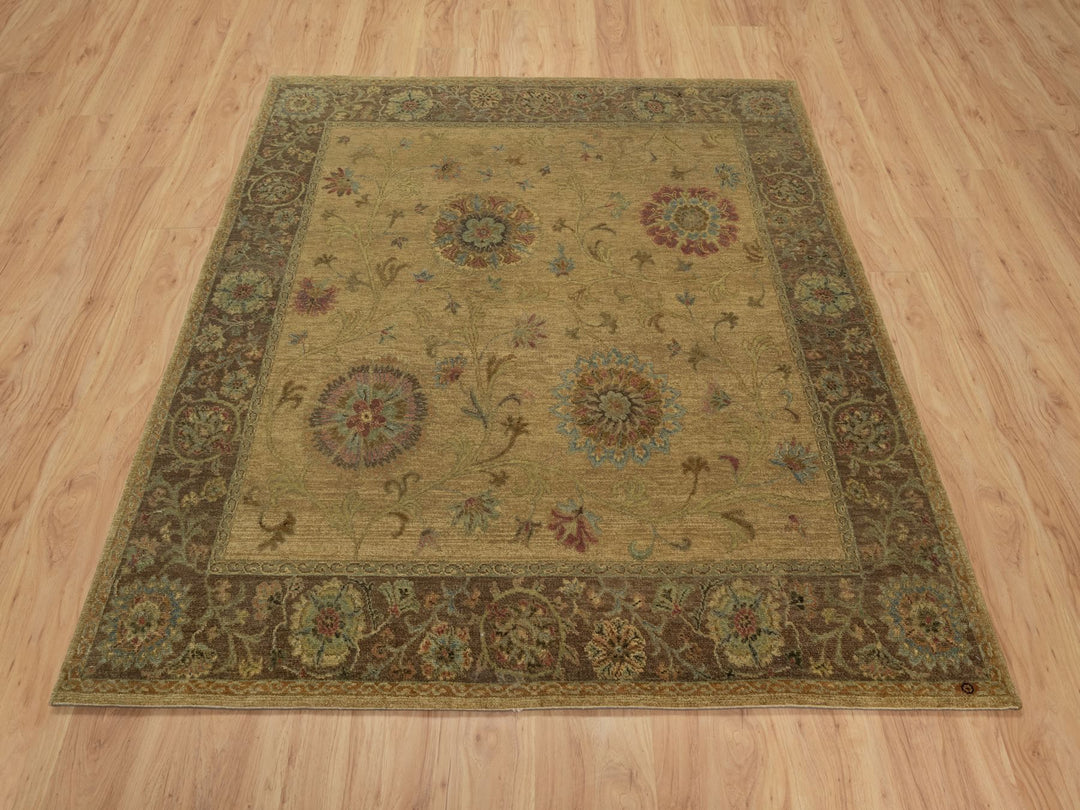 5'5" x 5'10" New Hand Knotted Brown Wool Square Oriental Rug - MOA10291361