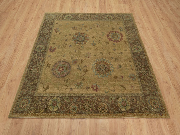 5'5" x 5'10" New Hand Knotted Brown Wool Square Oriental Rug - MOA10291361