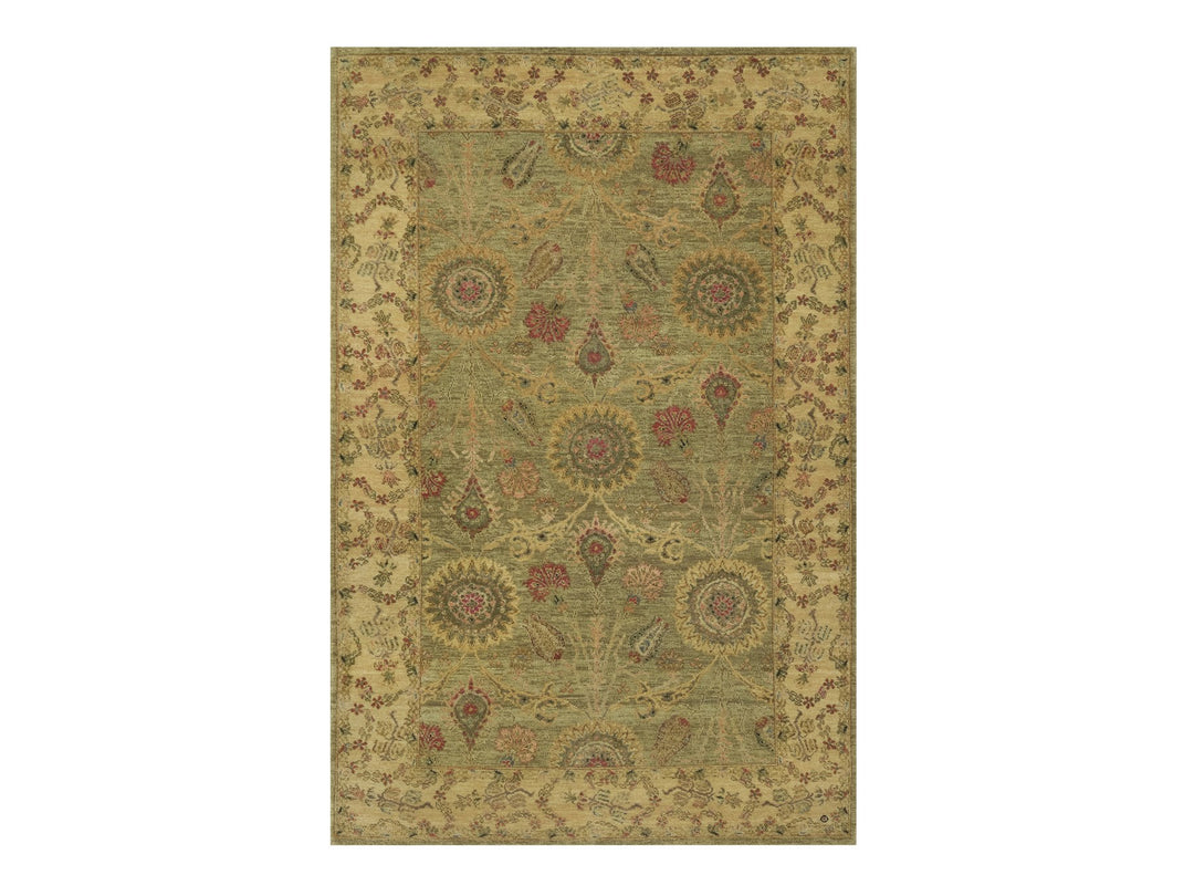 5'1" x 7'10" New Hand Knotted Green Wool Rectangle Oriental Rug - MOA10291364
