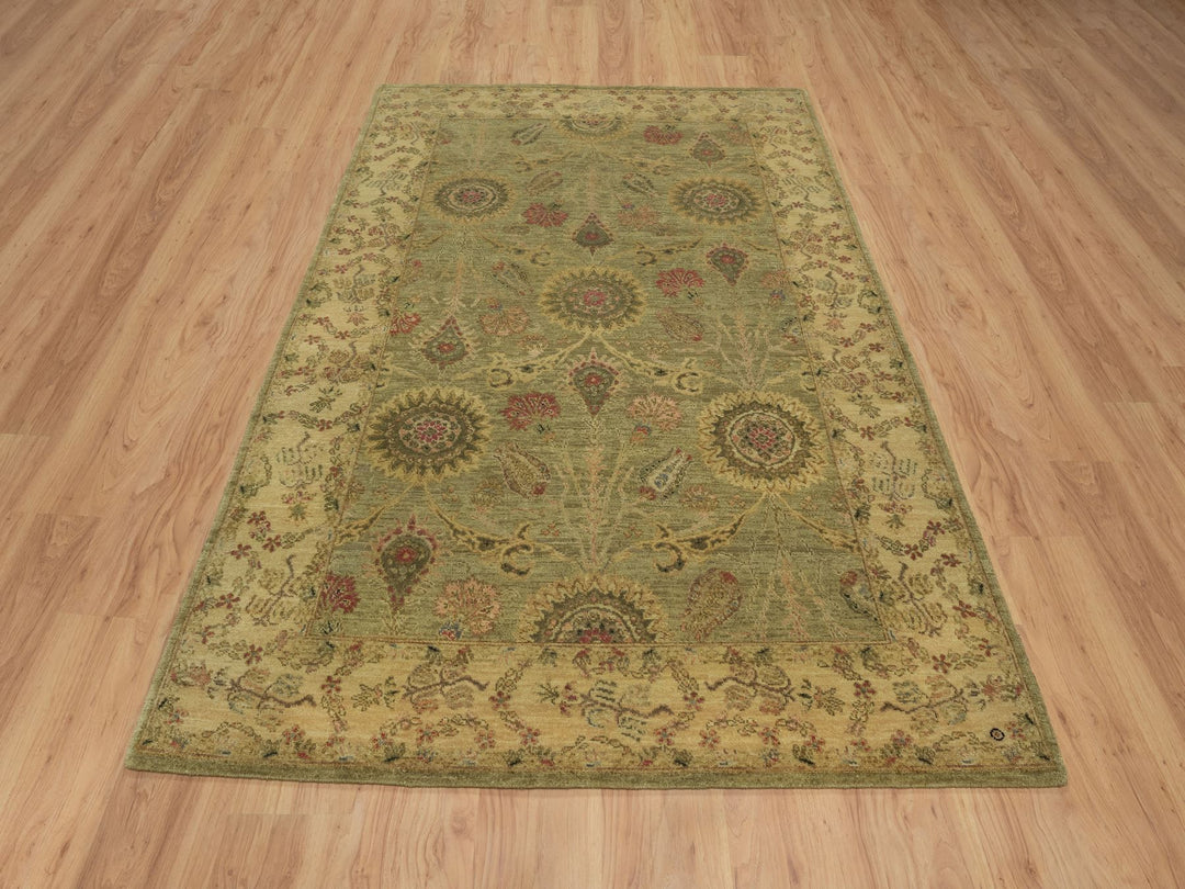 5'1" x 7'10" New Hand Knotted Green Wool Rectangle Oriental Rug - MOA10291364