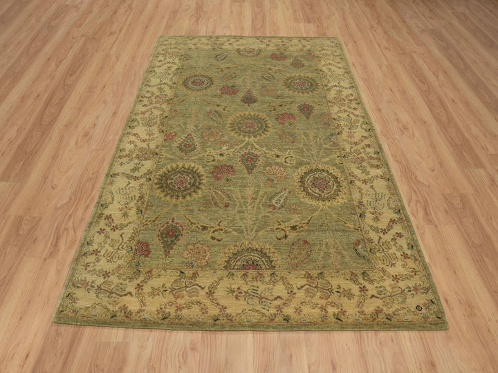 5'1" x 7'10" New Hand Knotted Green Wool Rectangle Oriental Rug - MOA10291364