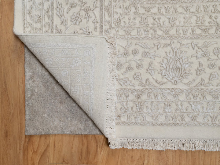 9'1" x 12'1" New Hand Knotted Ivory Wool & Silk Rectangle Oriental Rug - MOA10291365