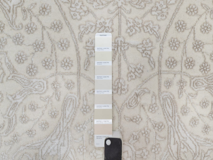 9'1" x 12'1" New Hand Knotted Ivory Wool & Silk Rectangle Oriental Rug - MOA10291365