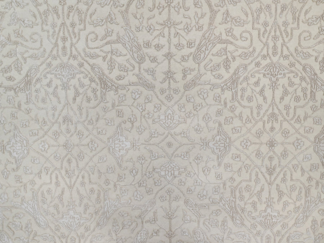 9'1" x 12'1" New Hand Knotted Ivory Wool & Silk Rectangle Oriental Rug - MOA10291365