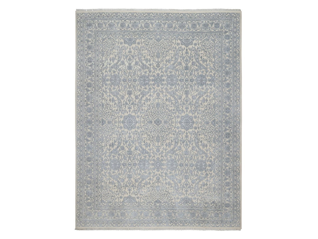 7'9" x 10'2" New Hand Knotted Ivory Wool & Silk Rectangle Oriental Rug - MOA10291366