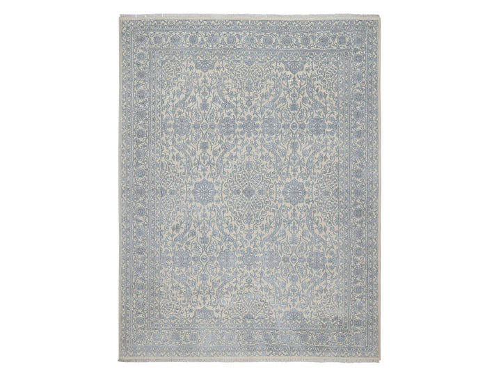 7'9" x 10'2" New Hand Knotted Ivory Wool & Silk Rectangle Oriental Rug - MOA10291366