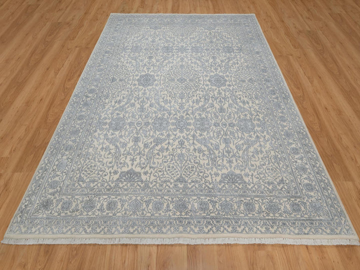 7'9" x 10'2" New Hand Knotted Ivory Wool & Silk Rectangle Oriental Rug - MOA10291366