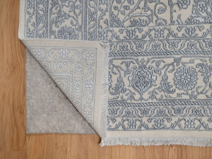 7'9" x 10'2" New Hand Knotted Ivory Wool & Silk Rectangle Oriental Rug - MOA10291366