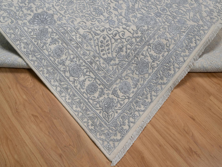7'9" x 10'2" New Hand Knotted Ivory Wool & Silk Rectangle Oriental Rug - MOA10291366