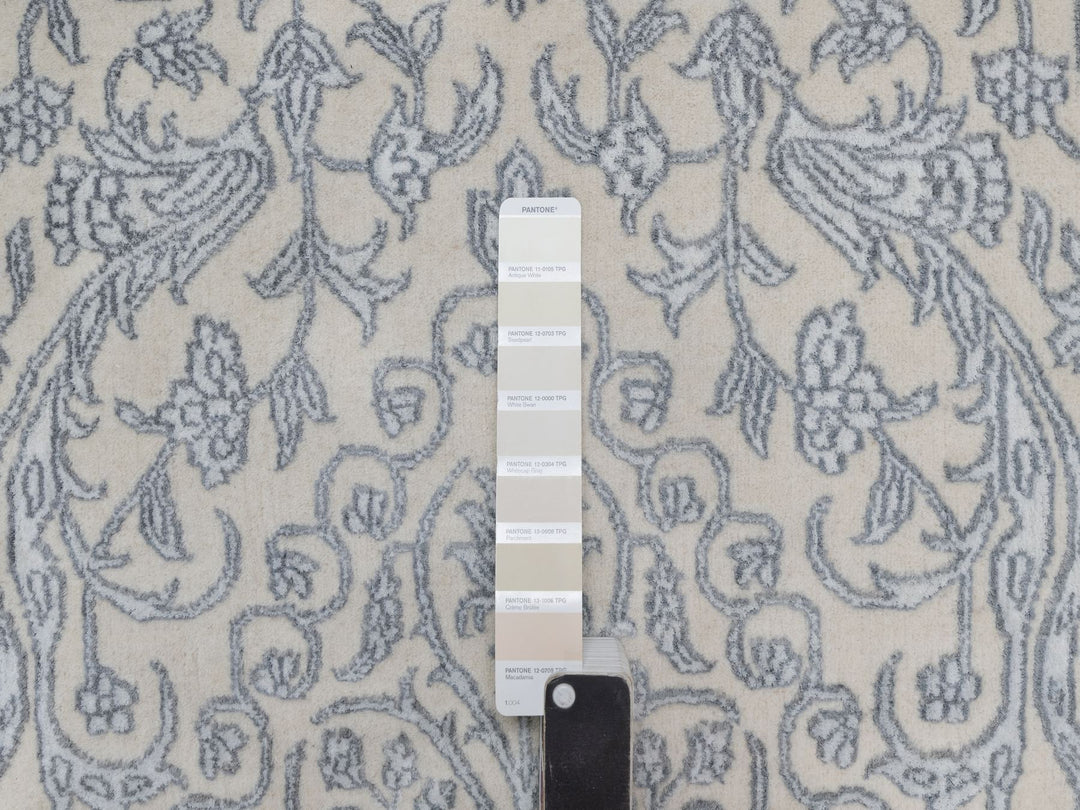 7'9" x 10'2" New Hand Knotted Ivory Wool & Silk Rectangle Oriental Rug - MOA10291366