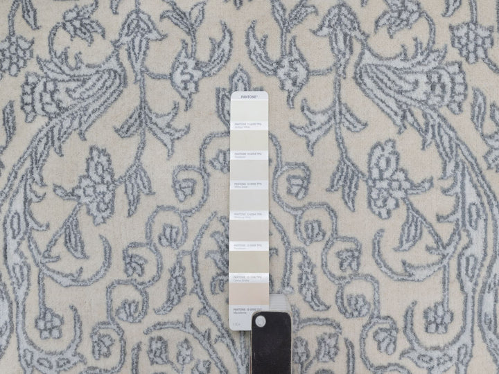7'9" x 10'2" New Hand Knotted Ivory Wool & Silk Rectangle Oriental Rug - MOA10291366