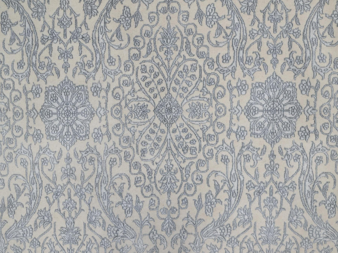 7'9" x 10'2" New Hand Knotted Ivory Wool & Silk Rectangle Oriental Rug - MOA10291366