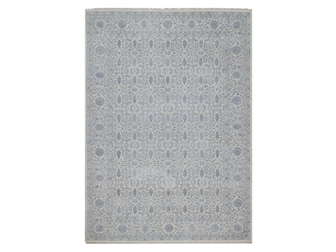 8'8" x 12'1" New Hand Knotted Ivory Wool & Silk Rectangle Oriental Rug - MOA10291367