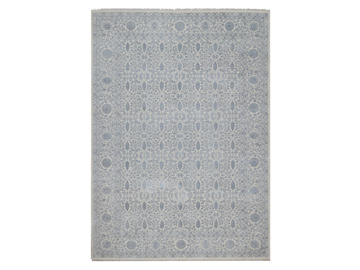 8'8" x 12'1" New Hand Knotted Ivory Wool & Silk Rectangle Oriental Rug - MOA10291367