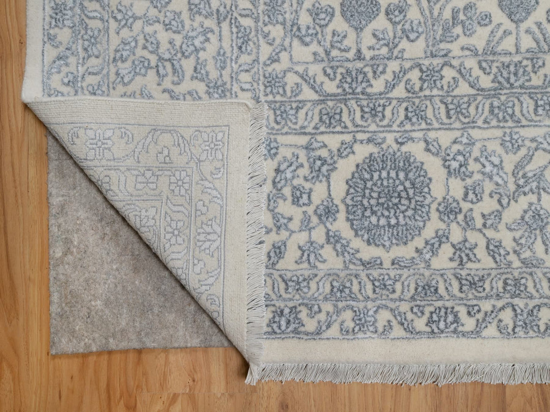 8'8" x 12'1" New Hand Knotted Ivory Wool & Silk Rectangle Oriental Rug - MOA10291367