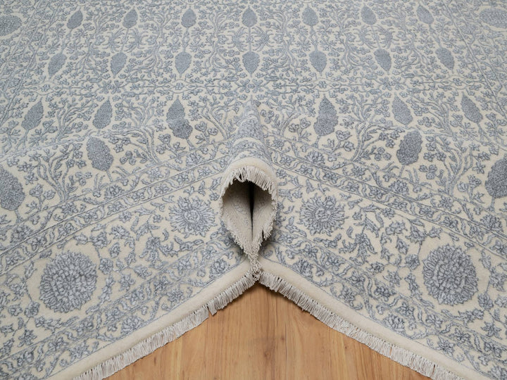 8'8" x 12'1" New Hand Knotted Ivory Wool & Silk Rectangle Oriental Rug - MOA10291367