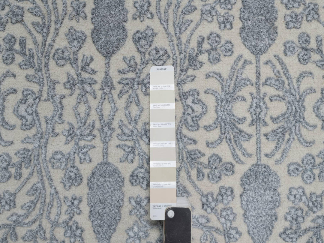 8'8" x 12'1" New Hand Knotted Ivory Wool & Silk Rectangle Oriental Rug - MOA10291367