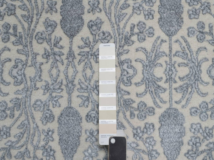 8'8" x 12'1" New Hand Knotted Ivory Wool & Silk Rectangle Oriental Rug - MOA10291367