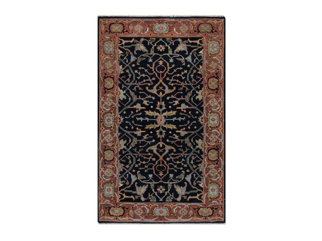 3'3" x 5'3" New Hand Knotted Blue Wool Rectangle Oriental Rug - MOA10291373