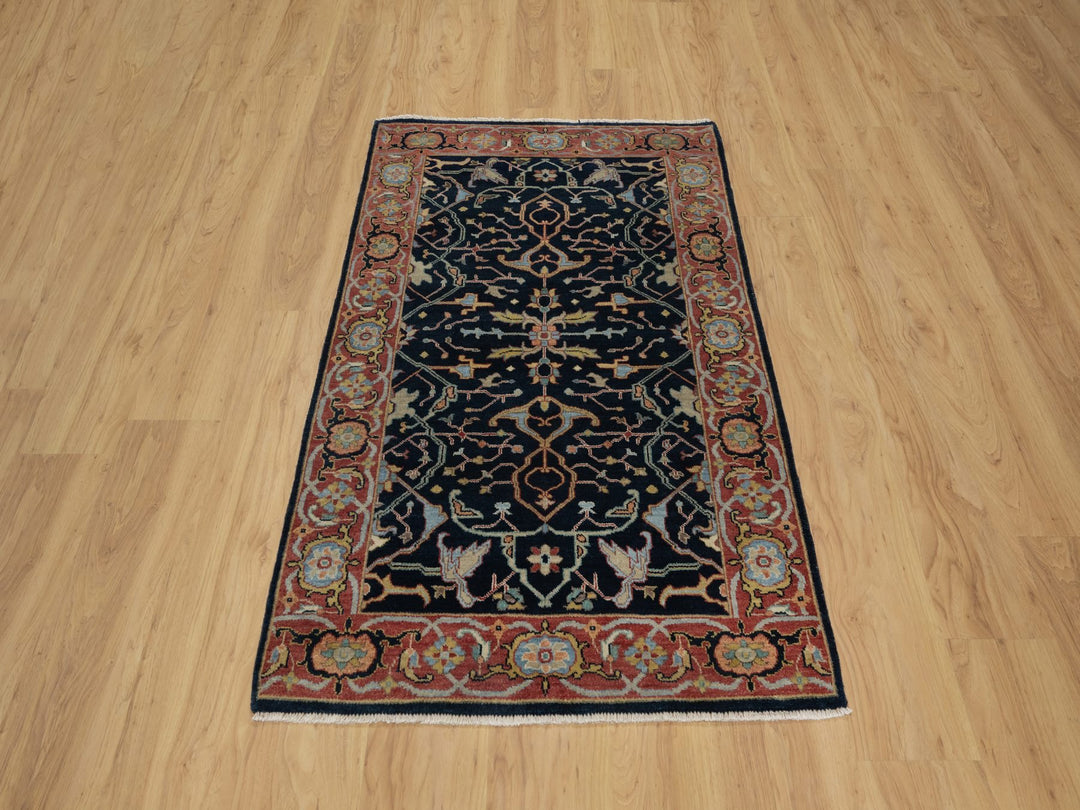 3'3" x 5'3" New Hand Knotted Blue Wool Rectangle Oriental Rug - MOA10291373