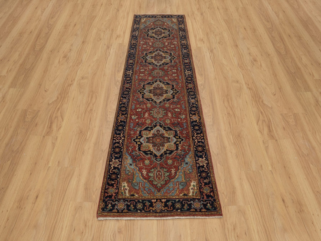 2'7" x 10'0" New Hand Knotted Red Wool Runner Oriental Rug - MOA10291379