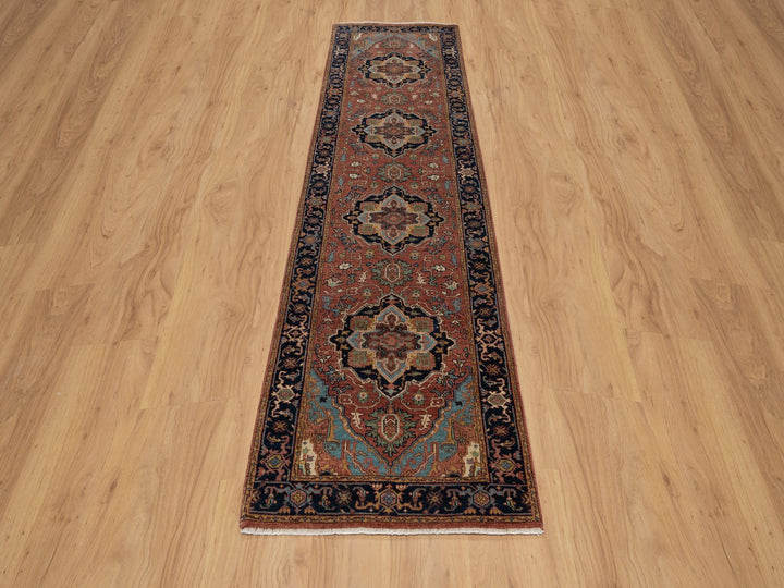 2'7" x 10'1" New Hand Knotted Red Wool Runner Oriental Rug - MOA10291382