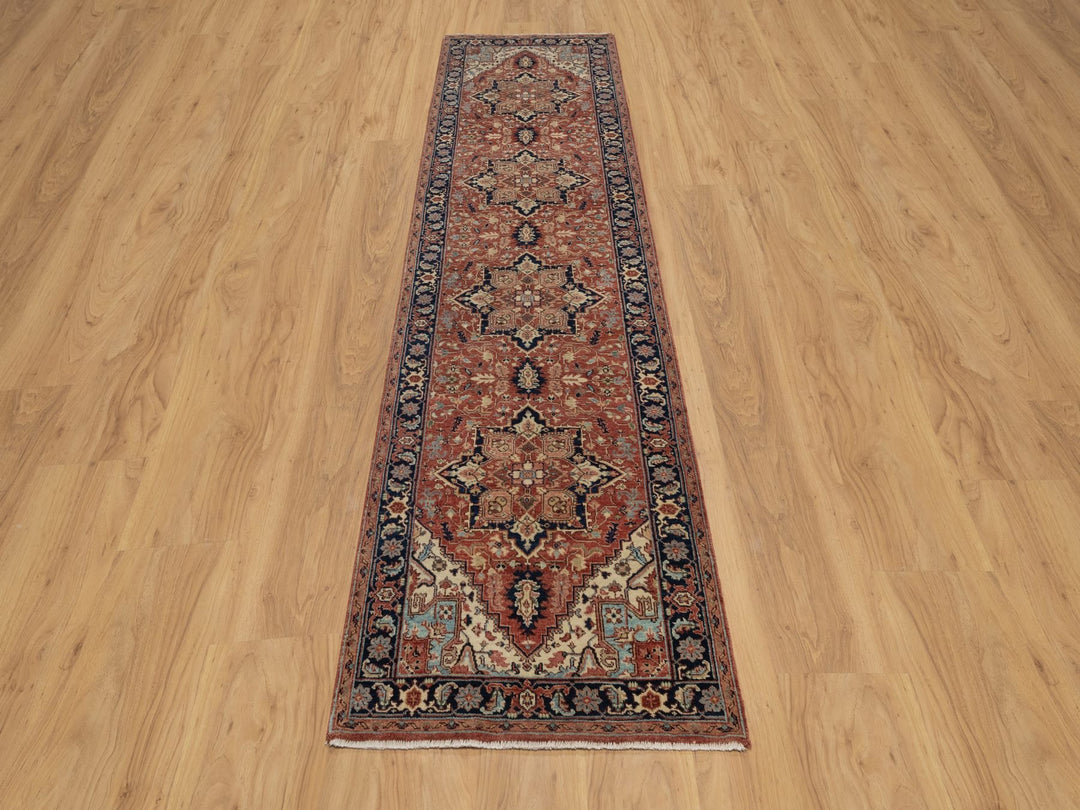 2'7" x 10'2" New Hand Knotted Red Wool Runner Oriental Rug - MOA10291383