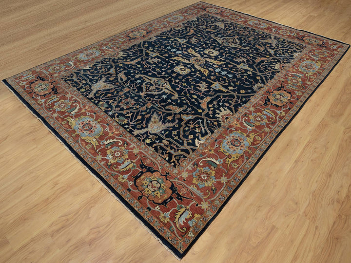 8'11" x 12'2" New Hand Knotted Blue Wool Rectangle Oriental Rug - MOA10291385