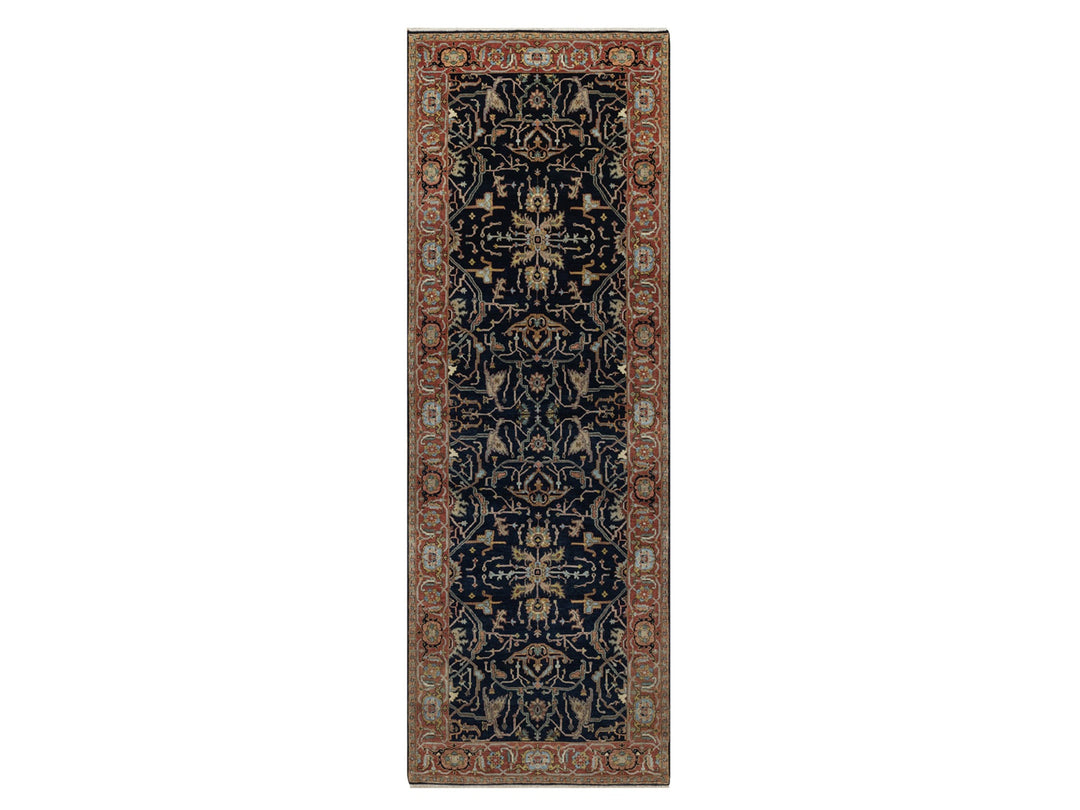 4'2" x 12'2" New Hand Knotted Blue Wool Runner Oriental Rug - MOA10291386