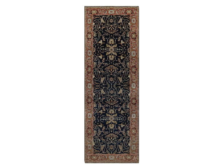 4'2" x 12'2" New Hand Knotted Blue Wool Runner Oriental Rug - MOA10291386